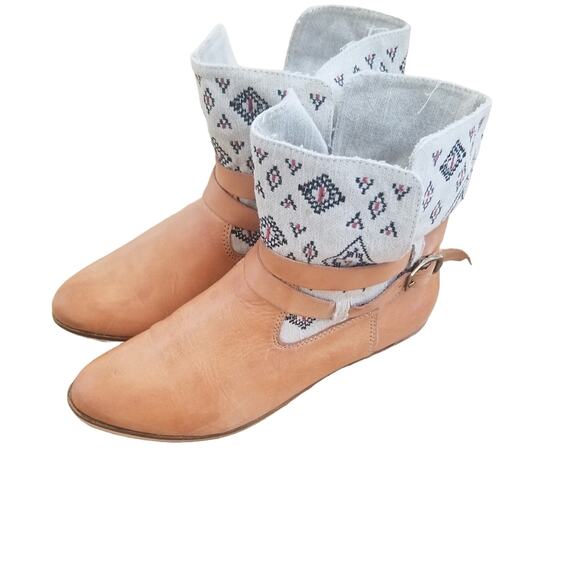 Latigo James Anthropologie Boots Womens 7M Leather and Canvas Ankle Boho Casual - Picture 1 of 12